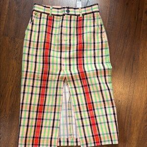 Zara Red Green Pencil Midi Skirt